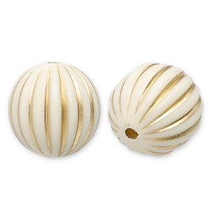 16 mm Acrylic beads round with lines Off White-Gold