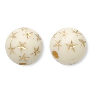 10 mm acrylic beads round with stars Off White-Gold