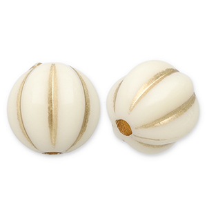 8 mm acrylic beads round with lines Off White-Gold