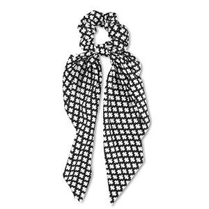 Scrunchie hair tie  with ribbon Black-Off White