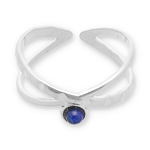 Stainless steel rings with natural stone Silver-Dark Blue