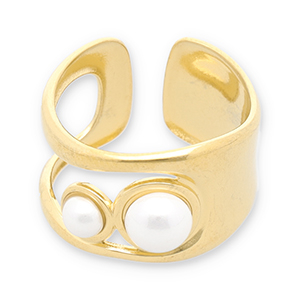 Stainless steel rings pearls Gold-White