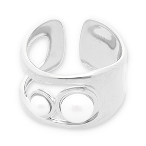 Stainless steel rings pearls Silver-White
