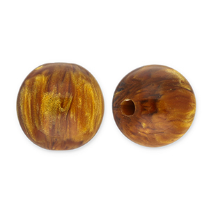 Resin beads with glitter 14mm Topaz Brown-Gold