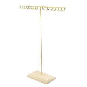 Jewellery display T-Shape for necklaces with wooden standard Natural-Gold