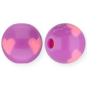 12 mm acrylic beads with hearts Purple-Pink