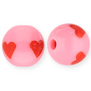 12 mm acrylic beads with hearts Pink-Red