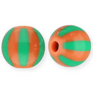 12 mm acrylic beads with stripes Warm Orange-Green