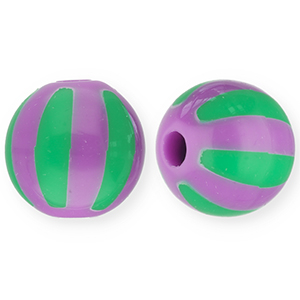 12 mm acrylic beads with stripes Purple-Green