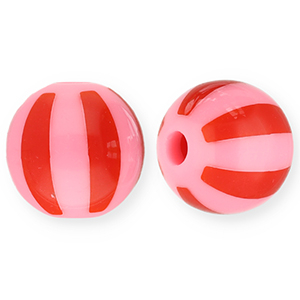 12 mm acrylic beads with stripes Pink-Red