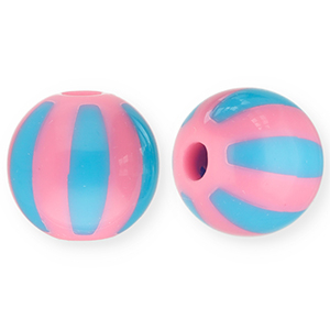 12 mm acrylic beads with stripes Pink-Light Blue