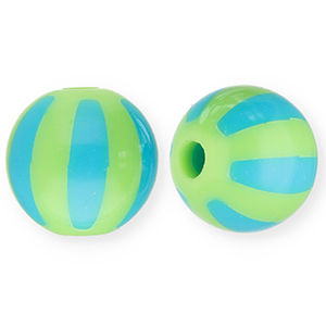 12 mm acrylic beads with stripes Light Green-Light Blue