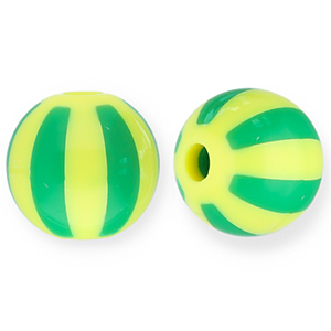 12 mm acrylic beads with stripes Yellow-Green