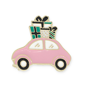 Brooches car with gifts Gold-Pink-White-Green