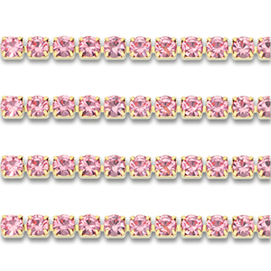 Stainless steel rhinestone chain 2mm Gold-Pink