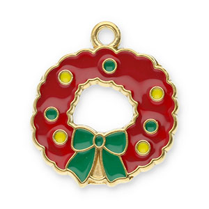 Stainless steel charms Christmas wreath Gold-Red-Green-Yellow