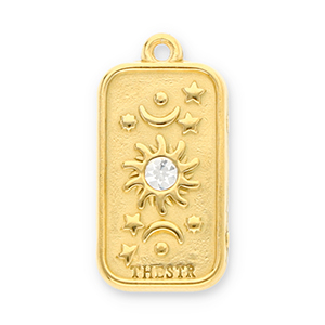 Stainless steel charms sun, moon and stars with strass Gold-Transparent