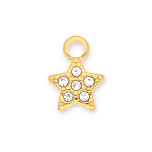 Stainless steel charms star with strass Gold-Transparent