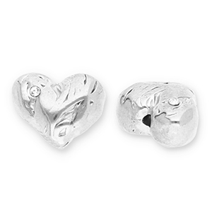 Stainless steel beads heart with strass Silver-Transparent