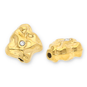 Stainless steel beads irregular with strass Gold-Transparent
