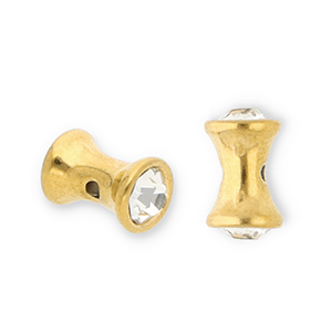 Stainless steel beads diabolo with strass Gold-Transparent