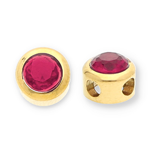 Stainless steel beads disc with strass Gold-Dark Pink