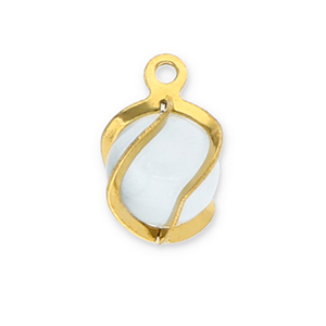 Stainless steel charms round Cat's Eye Gold-Milky White