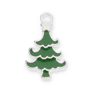 DQ European metal charms Christmas tree Antique Silver-Dark Green (Nickelfree)