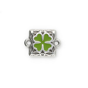 DQ European metal charms connector square with clover Antique Silver-Green (Nickelfree)