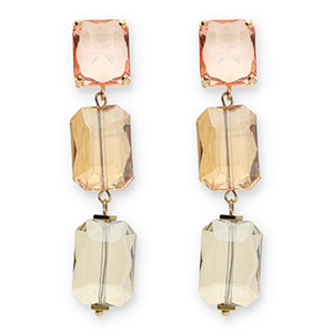 Crystal glass earrings / earpins rectangle Pink-Amber Orange-Sand Beige
