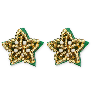 Trendy earrings / earpin star Gold-White-Green