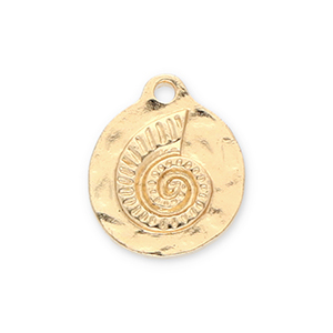 Metal charms round with sea shell Gold