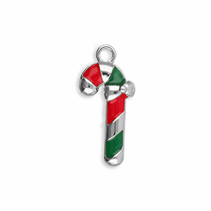 Metal charms candy cane Silver-Red-Green