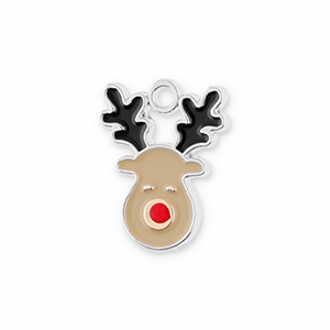 Metal charms reindeer Silver-Light Brown-Black-Red