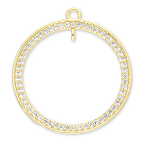 Brass TQ metal charms round with loop Gold-Transparent