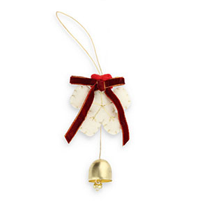 Trendy felt pendants snowflake with bow & bell White-Red-Gold
