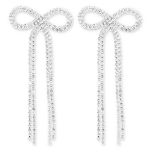 Brass TQ metal earrings / earpins with strass bow Silver-Crystal