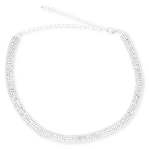 Brass TQ metal choker with strass Silver-Crystal