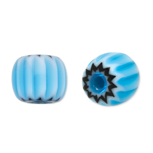 Millefiori beads tube Light Blue-Black