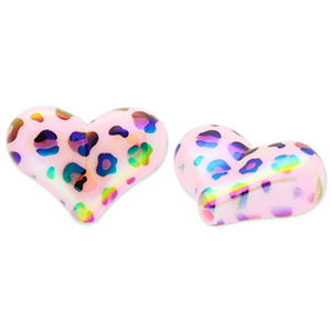 Acrylic beads heart with leopard print Light Pink-Brown-Black-AB Coating