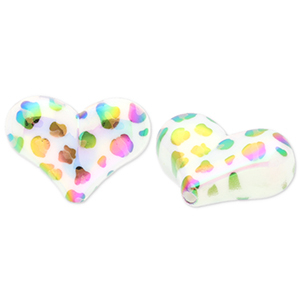 Acrylic beads heart with leopard print White-Brown-Black-AB Coating