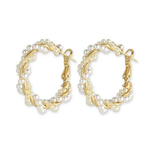 Trendy earrings beaded twisted White-Gold