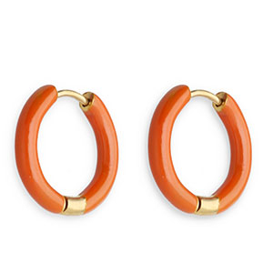 Stainless steel earrings creole enamel 17mm Orange Brown-Gold