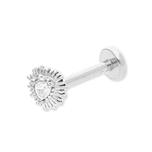 Stainless steel ear piercing heart with strass Silver-Crystal