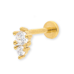 Stainless steel ear piercing with strass Gold-Crystal
