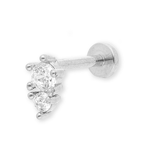 Stainless steel ear piercing with strass Silver-Crystal