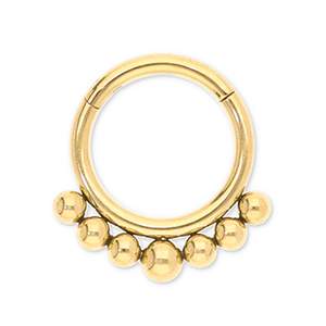 Stainless steel ear piercing clicker ring with spheres Gold