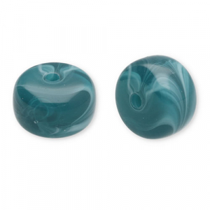 Acrylic beads disc Dark Teal-White