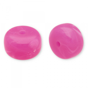 Acrylic beads disc Dark Pink-White
