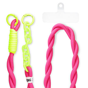 Trendy phone cord incl. insert Dark Pink-Neon Yellow